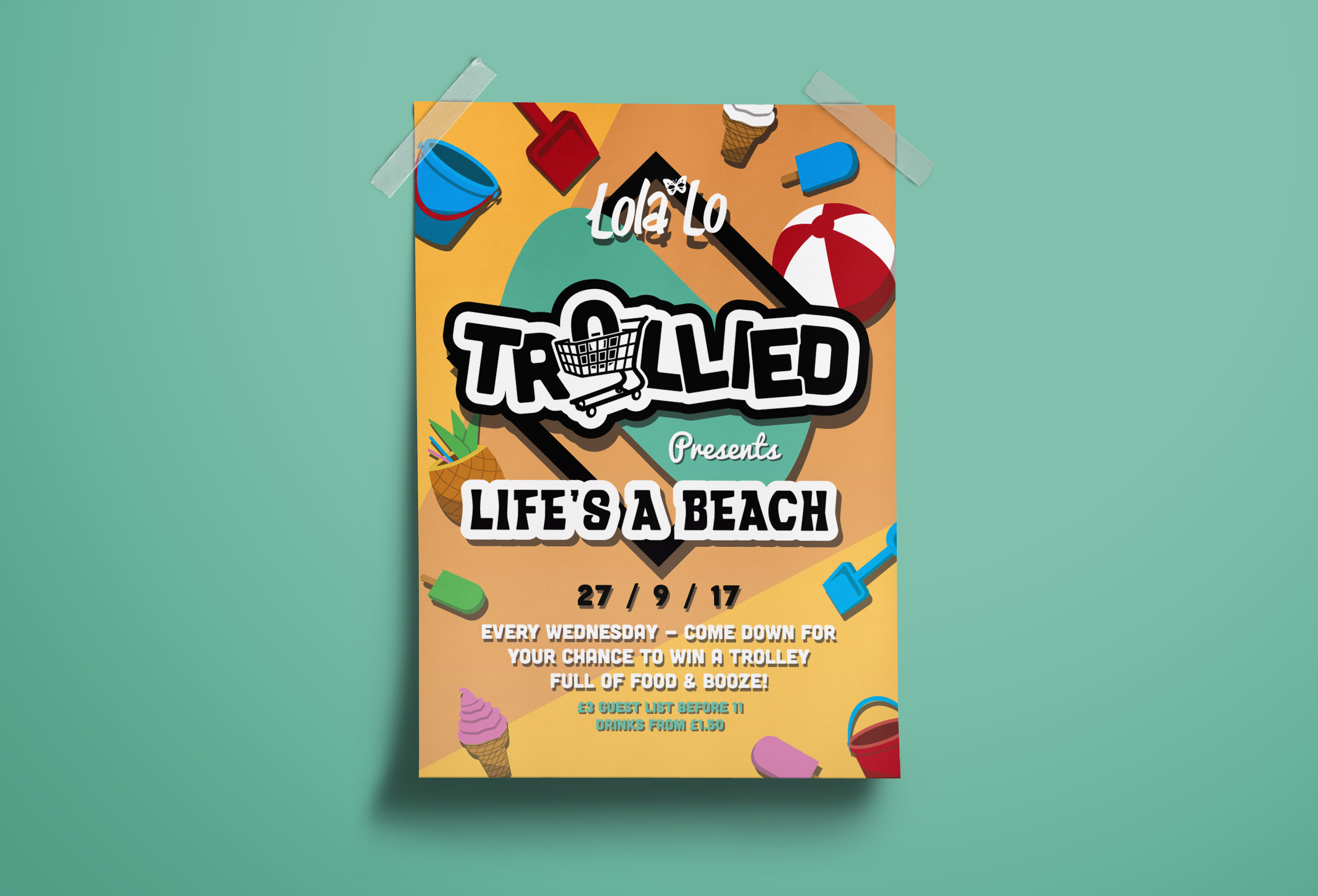 Trollied Life's A Beach poster design.